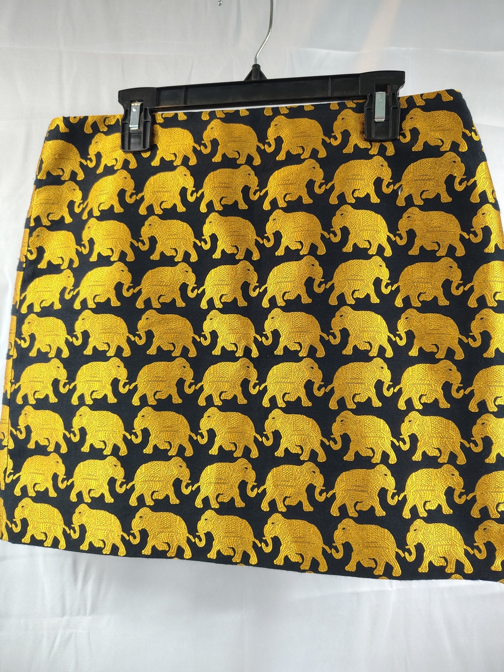 J Crew Gold Elephant Print Black Mini Skirt Size 4